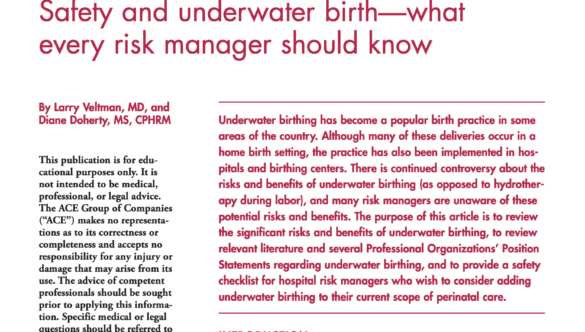 Safety and underwater birth—what every risk manager should know