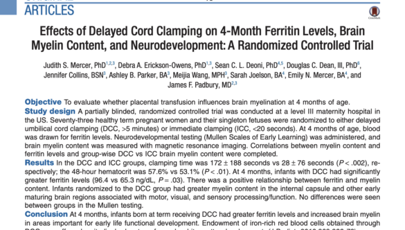 Effects of Delayed Cord Clamping on 4-Month Ferritin Levels, Brain Myelin Content, and Neurodevelopment: A Randomized Controlled Trial